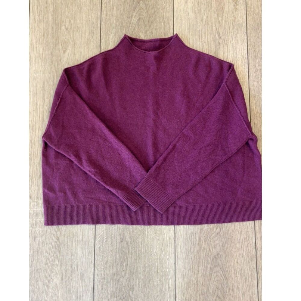 Anthropologie Pilcro Alani 100% Cashmere Mock Neck Sweater Berry Purple Size M - Picture 2 of 4